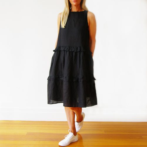 Rosie Sleeveless Black Linen Dress.