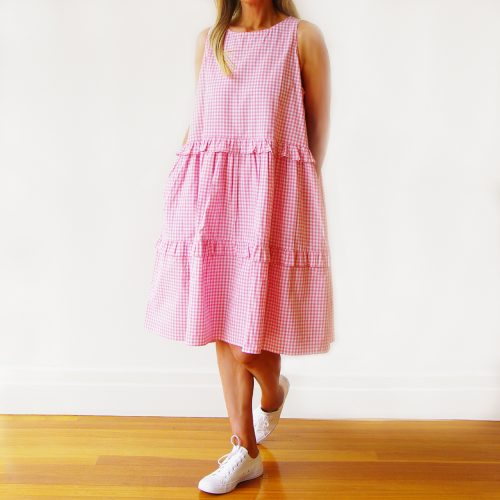 Rosie Sleeveless Pale Pink White Gingham Dress.