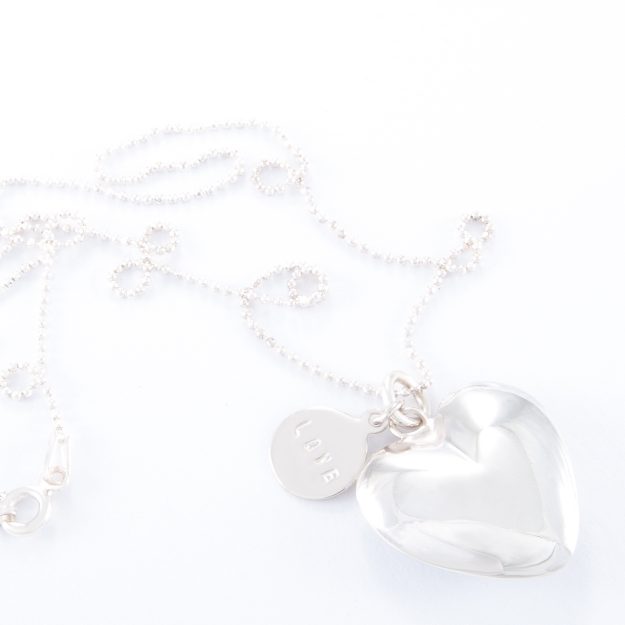 Fine Sterling Silver Small Puffed Heart Ball Chain Necklace