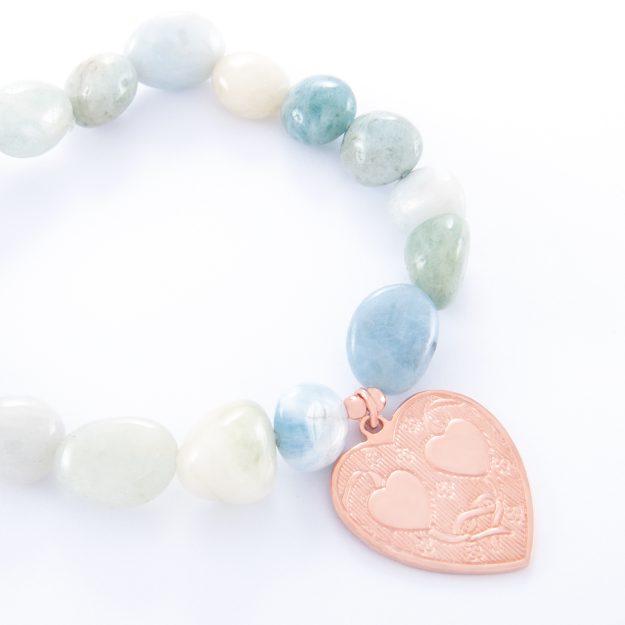 Adventurine Bracelet with Rose Gold Double Heart Charm