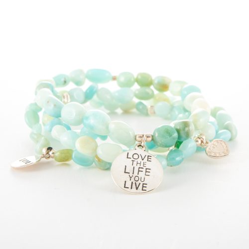 Aquamarine Multi Strand Bracelet with Sterling Silver Charms.