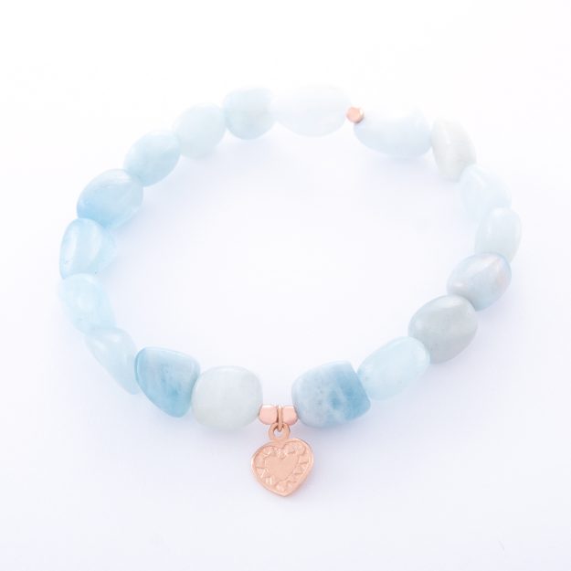 Aquamarine Small Rose Gold Heart Bracelet