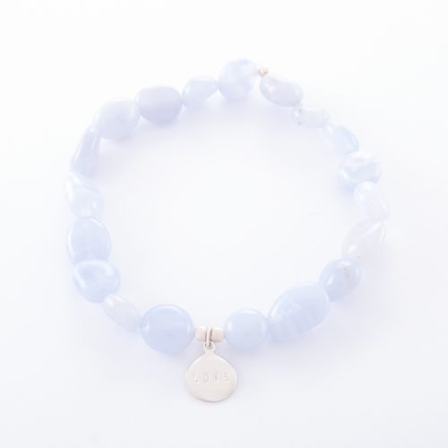 Blue Lace Agate Bracelet with Sterling Silver Love Disc