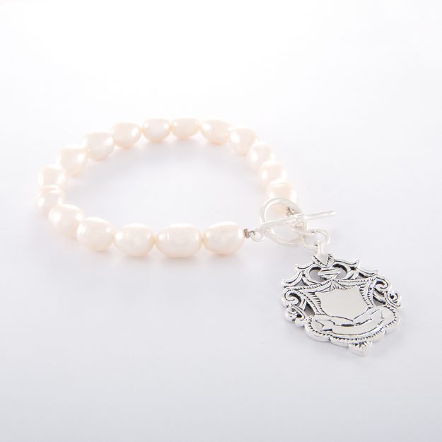 Freshwater Pearl Bracelet with Large Sterling Silver Shield