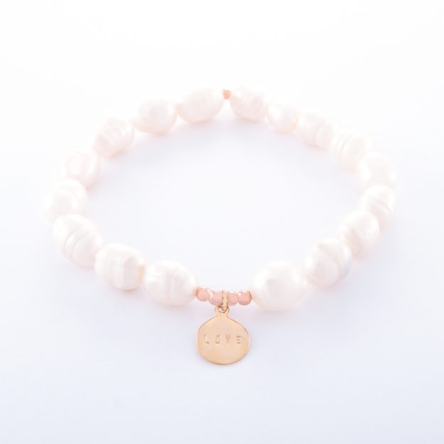 Freshwater Pearl Bracelet with Rose Gold Love Disc