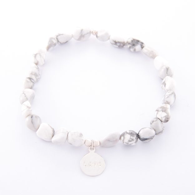 Howlite Bracelet with Sterling Silver Love Disc