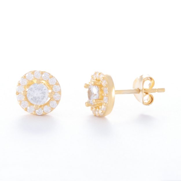 Cubic Zirconia Gold Halo Stud Earrings