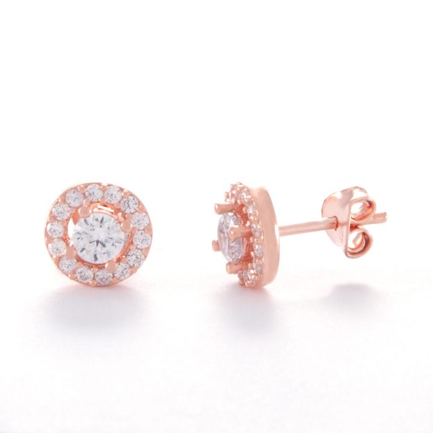 Cubic Zirconia Rose Gold Halo Stud Earrings