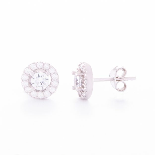 Cubic Zirconia Sterling Silver Halo Stud Earrings