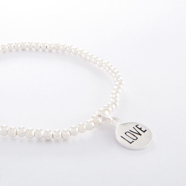 Sterling Silver Ball Chain Bracelet and Love Disc