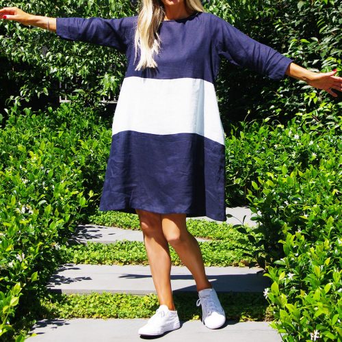 Piper Navy Sky Linen Dress