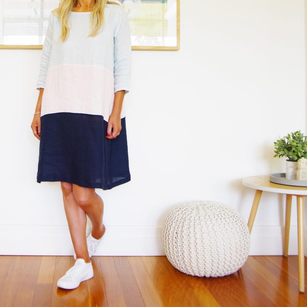 Piper Sky Blush Navy Linen Dress