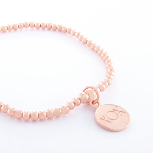 Rose Gold Ball Chain Bracelet and Kiss Hug Kiss Disc.