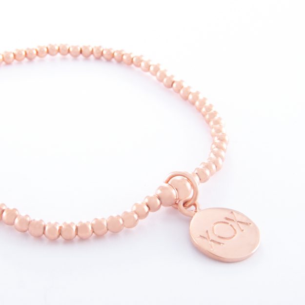 Rose Gold Ball Chain Bracelet and Kiss Hug Kiss Disc