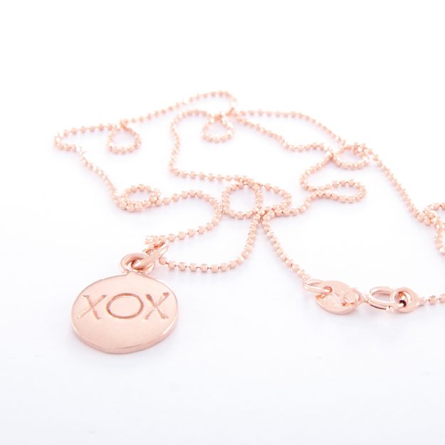 Rose Gold Ball Chain Necklace and Kiss Hug Kiss Disc