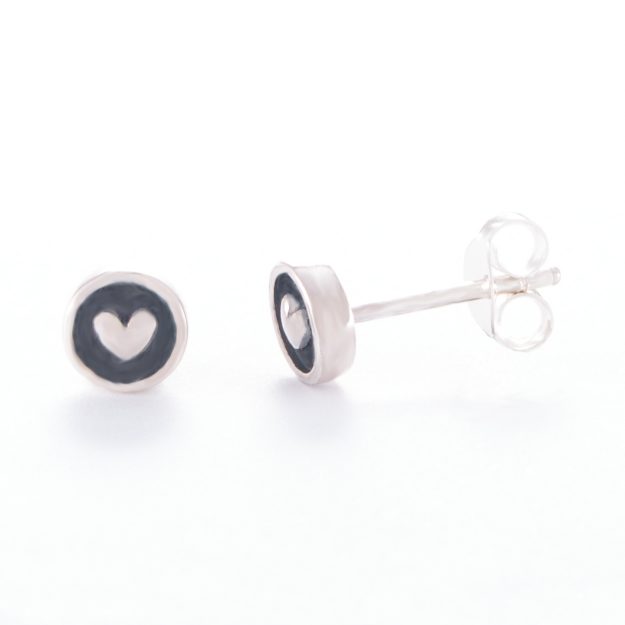 Sterling Silver Embossed Love Heart Stud Earrings