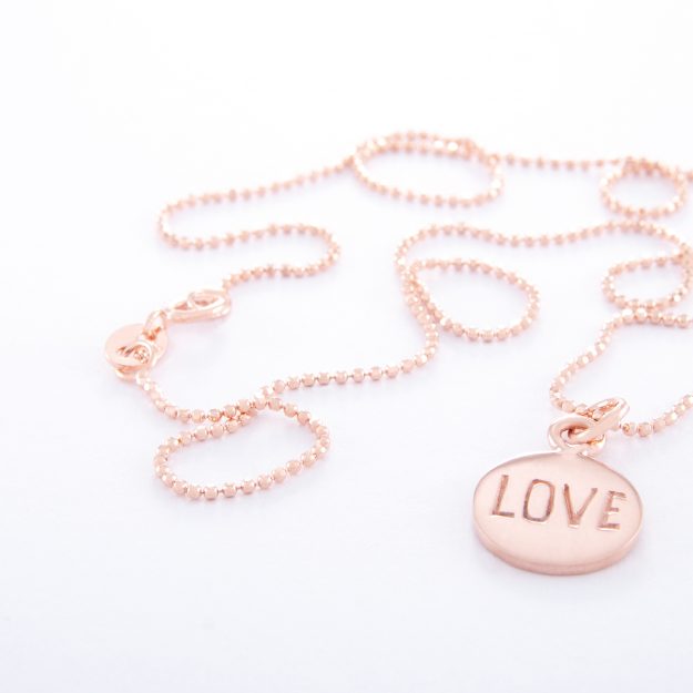 Rose Gold Ball Chain Necklace and Love Disc