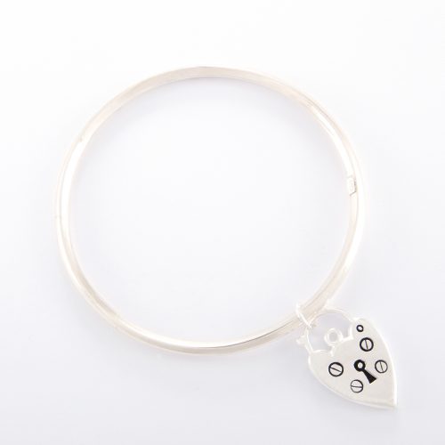 Sterling Silver Bangle with Padlock Heart.