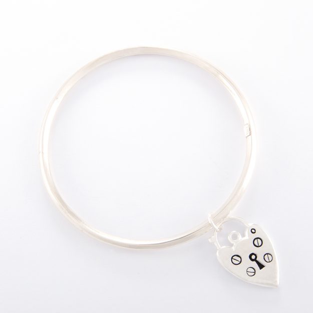 Sterling Silver Bangle with Padlock Heart