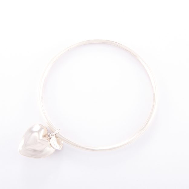 Sterling Silver Bangle and Puffed Heart