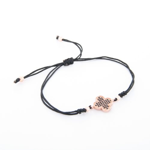 Our Boho Adjustable Bracelet with Rose Gold and Jet Bead Clover. Shown here, with adjustable black strands and beautiful pink gold plating. This piece is full of lots of luck. In short, it’s the perfect gift for someone special. Or as a self-indulgent purchase to add to your personal jewelry collection.