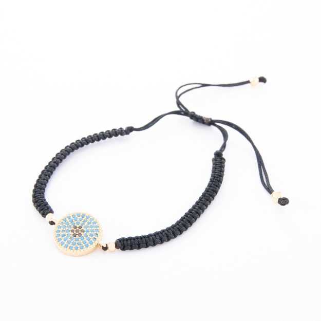 Boho Adjustable Bracelet with Gold Disc and Turquoise Jet Beads