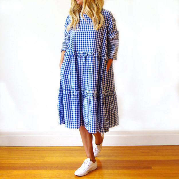 Cassi Gingham Dress (Blue and White)