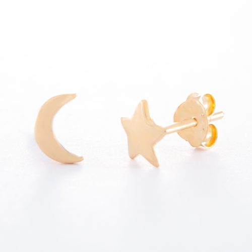 Our Gold Star Moon Stud Earrings. Shown here, handcrafted beautifully in gold plated over 925 sterling. In short, this stunning little pair of gems are sure to twinkle and shine. They’re the perfect gift for someone special. Or as the ideal fun self-indulgent purchase, to add to your own jewellery collection.