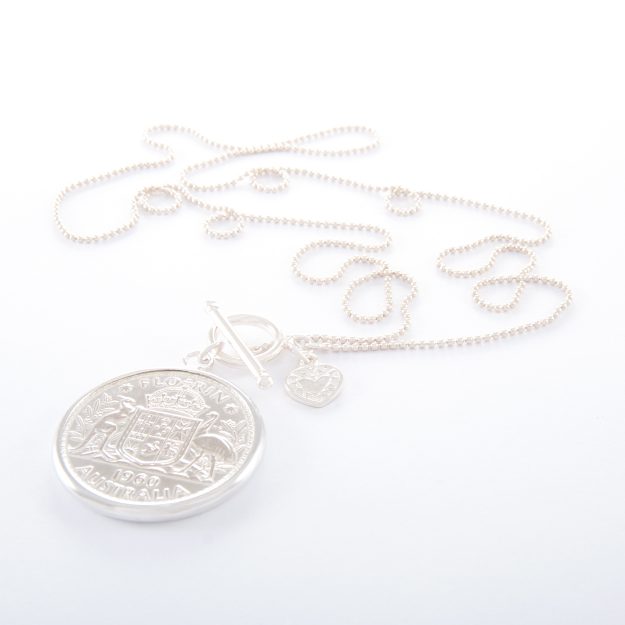 Long Fine Sterling Silver Ball Chain Necklace with 1960 Florin