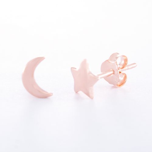 Our Rose Gold Star Moon Stud Earrings. Shown here, handcrafted in beautiful pink gold over 925 sterling. In short, this pair of little gems are full of fun and sure to twinkle and shine. They’re the perfect self-indulgent purchase to add to your own jewelry collection. Or as the ideal gift idea for someone very special.