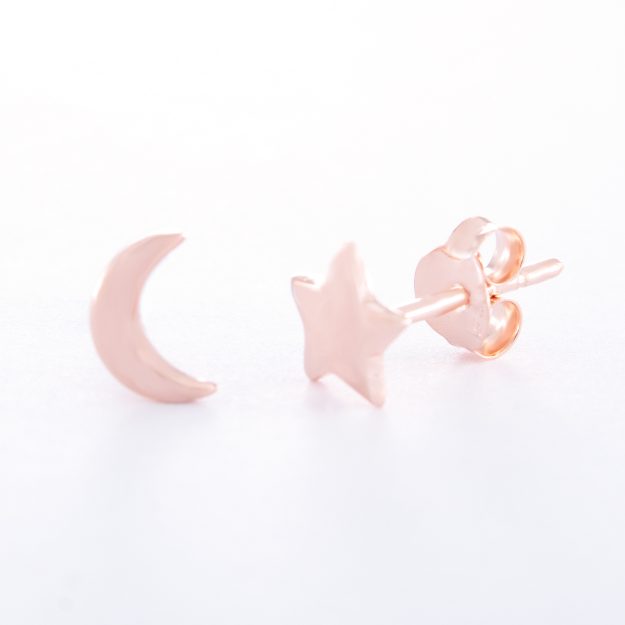Rose Gold Star Moon Stud Earrings