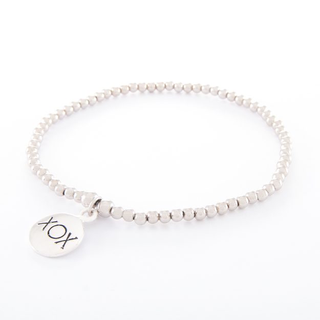 Sterling Silver Ball Bracelet with Kiss Hug Kiss Disc