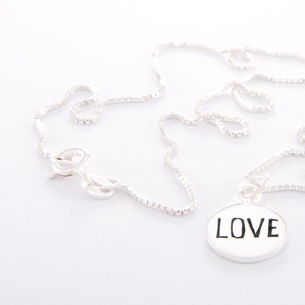 Sterling Silver Box Chain Necklace and Small Love Disc