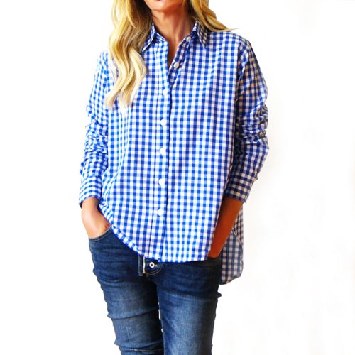 Riley Gingham Shirt (Blue and White).