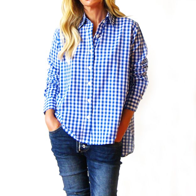 Riley Gingham Shirt (Blue and White)