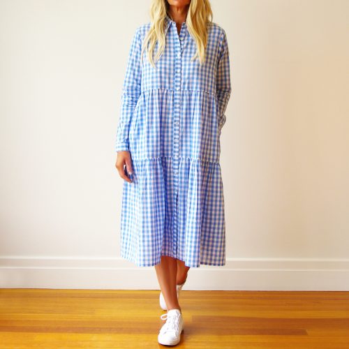 Cate Gingham Dress (Pale Blue and White).