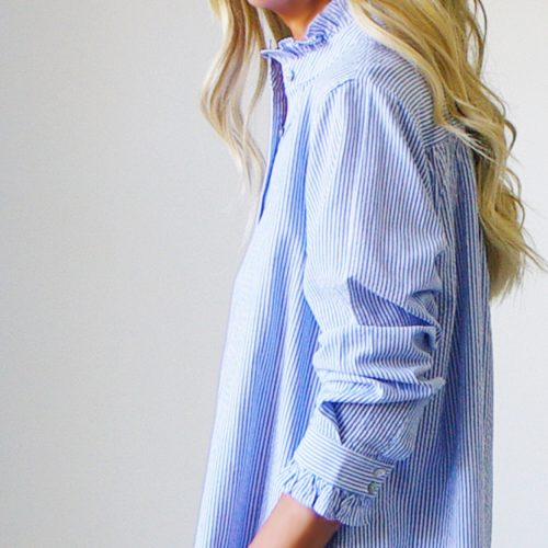 Gracie Spring Blue White Stripe Cotton Shirt (Side)