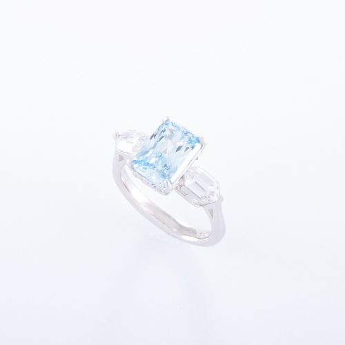 Victoria Aquamarine Colour Cubic Zirconia Sterling Silver Ring.