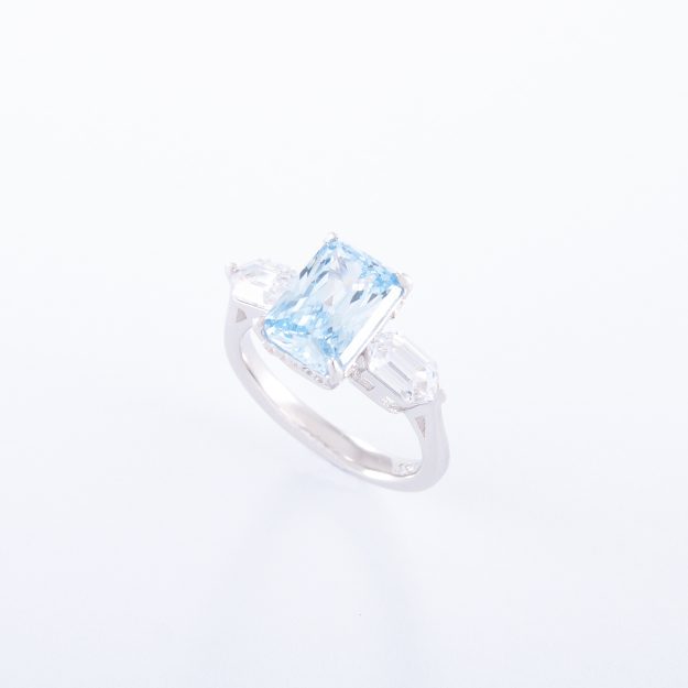 Victoria Aquamarine Colour Cubic Zirconia Sterling Silver Ring