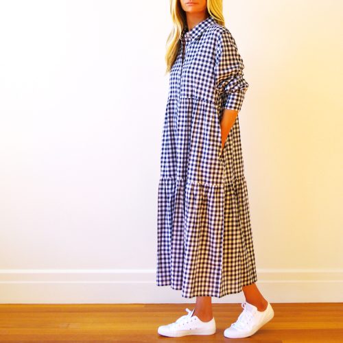 Cate Gingham Dress Indigo (Side).