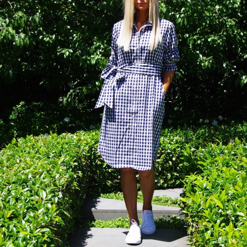 Gracie Gingham Shirt Dress. Indigo (Belt)