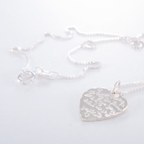 Fine Sterling Silver Box Chain and Tiny Tiamo Heart Necklace.