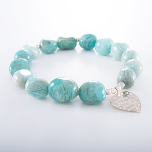 Fortune Amazonite Sterling Silver Tiny Tiamo Heart Bracelet (Elastic).