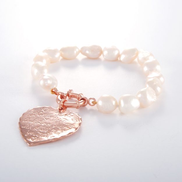 Freshwater Pearl Large Sterling Silver Rose Gold Plated Tiamo Heart Bracelet