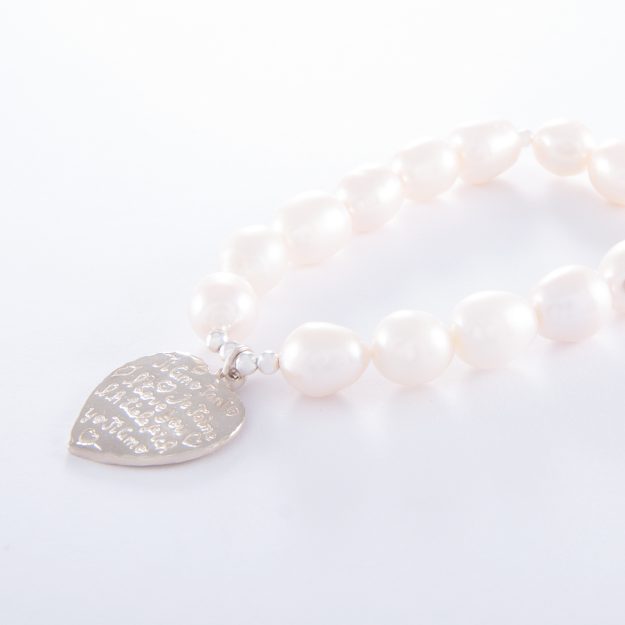 Freshwater Pearl Medium Sterling Silver Tiamo Heart Elastic Bracelet