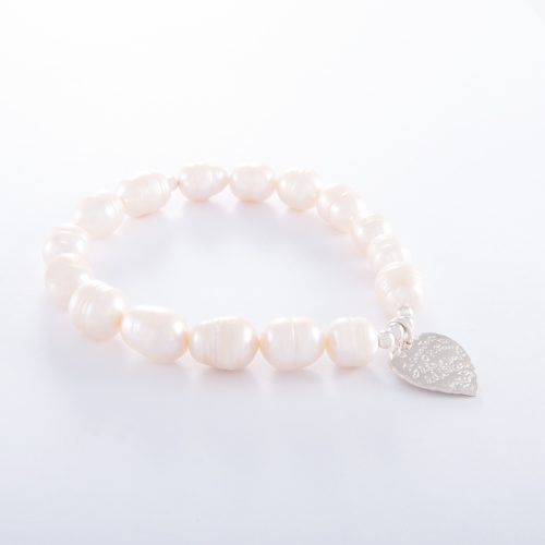 Freshwater Pearl Small Sterling Silver Tiamo Heart Bracelet.