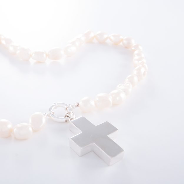 Freshwater Pearl Sterling Silver Cross Necklace