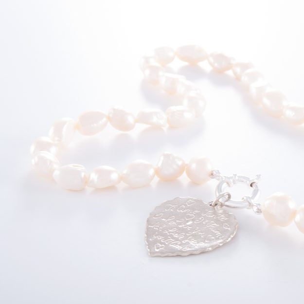 Freshwater Pearl Sterling Silver Large Tiamo Heart Necklace.