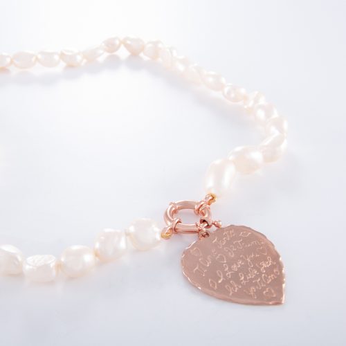 Freshwater Pearl Large Sterling Silver Rose Gold Plated Large Tiamo Heart Necklace.