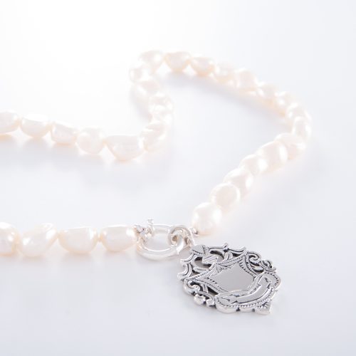 Freshwater Pearl Sterling Silver Shield Necklace.